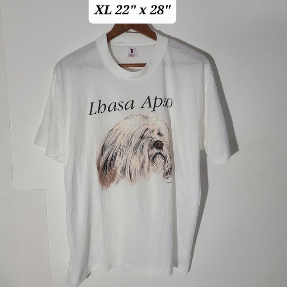 Vintage 90s Lhasa Apso Dog White Thin XL T-Shirt Single Stitch Made In USA EUC - Picture 1 of 5